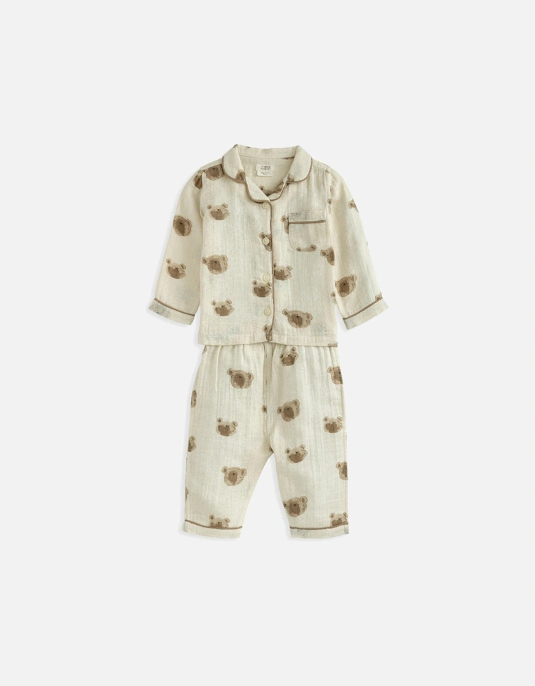 Baby Boys Bear Woven Pyjamas - Brown