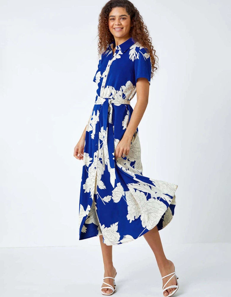 Contrast Floral Print Shirt Dress