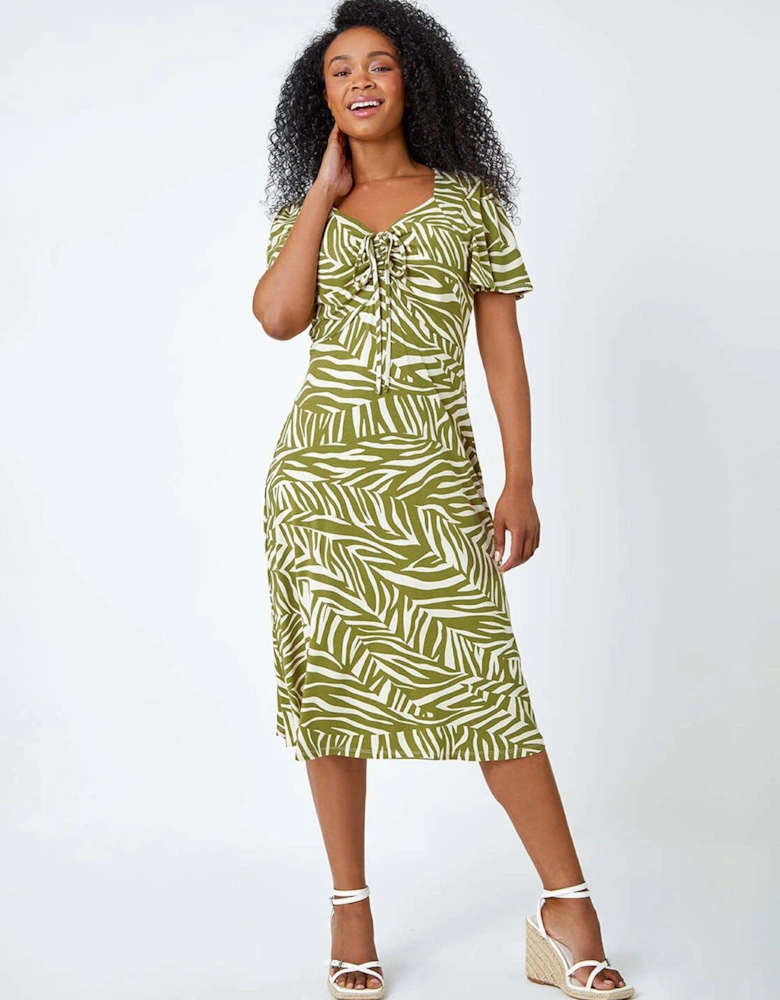 Petite Animal Stretch Gathered Midi Dress