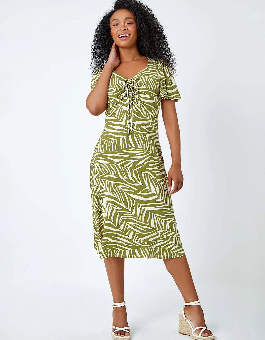 Petite Animal Stretch Gathered Midi Dress, 2 of 1