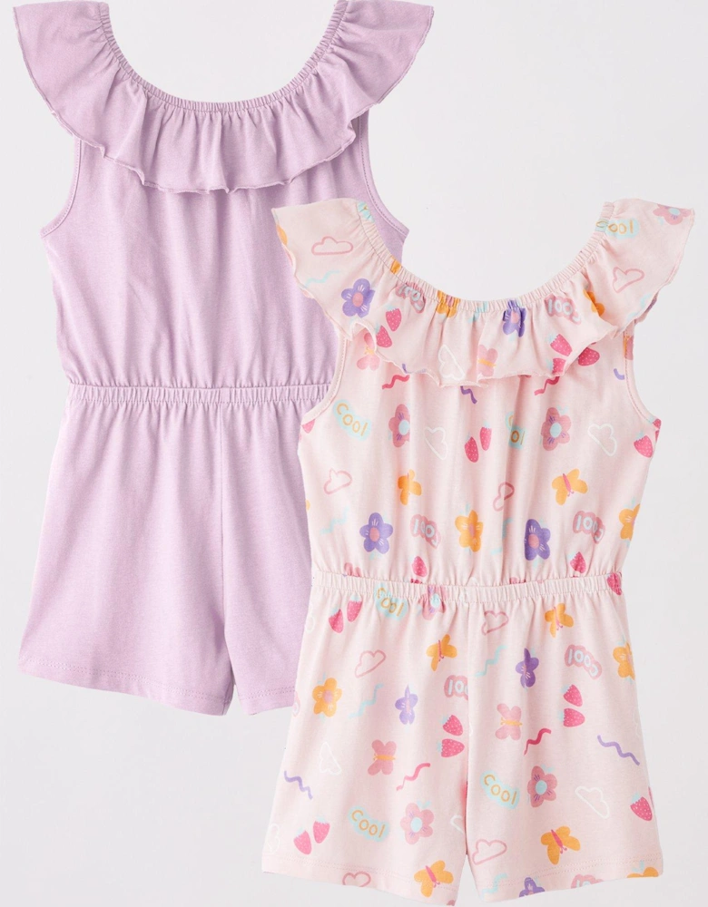 Girls 2 Pack Butterfly And Floral Printed Playsuits