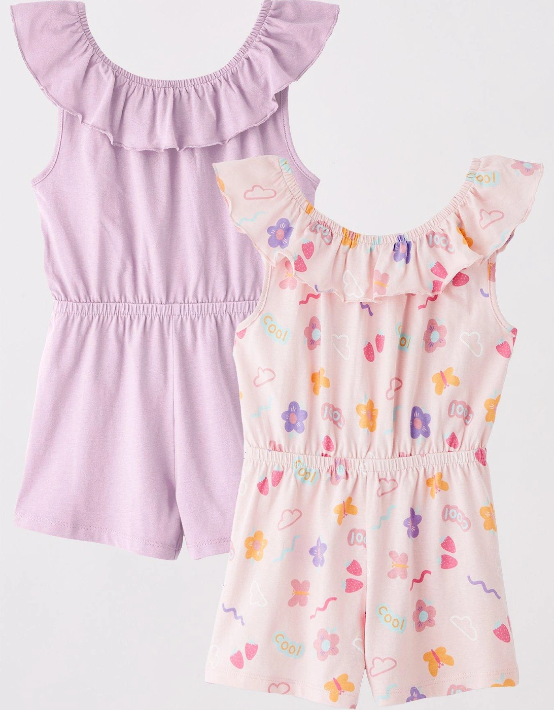 Girls 2 Pack Butterfly And Floral Printed Playsuits, 2 of 1