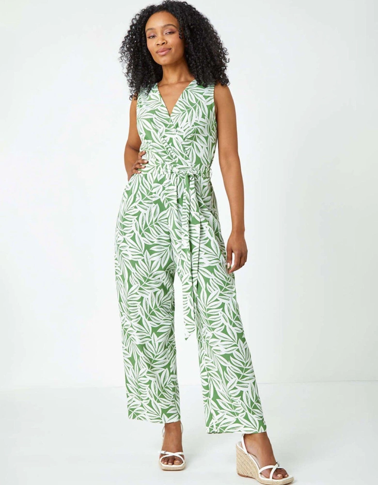 Petite Leaf Print Wrap Jumpsuit