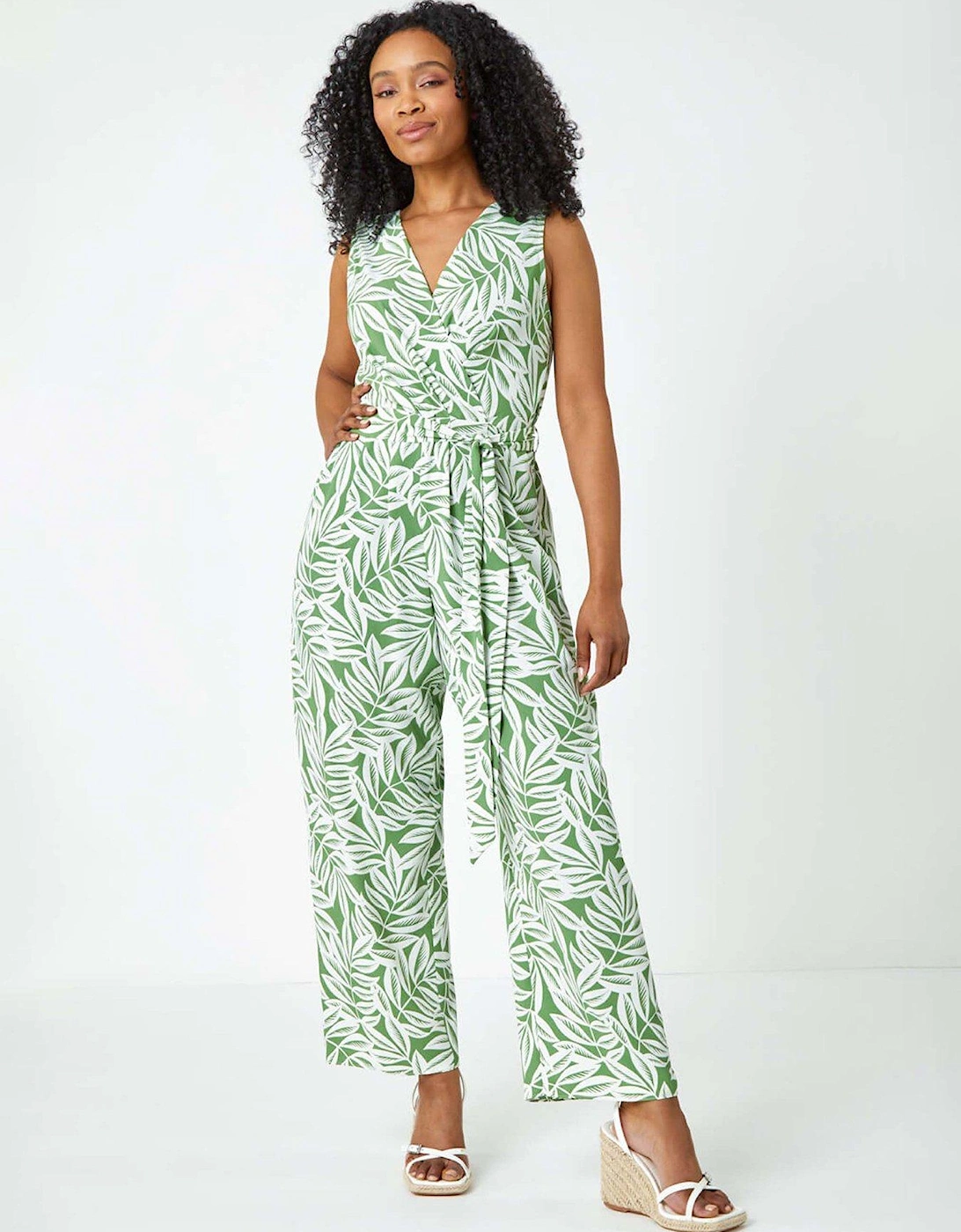 Petite Leaf Print Wrap Jumpsuit, 2 of 1