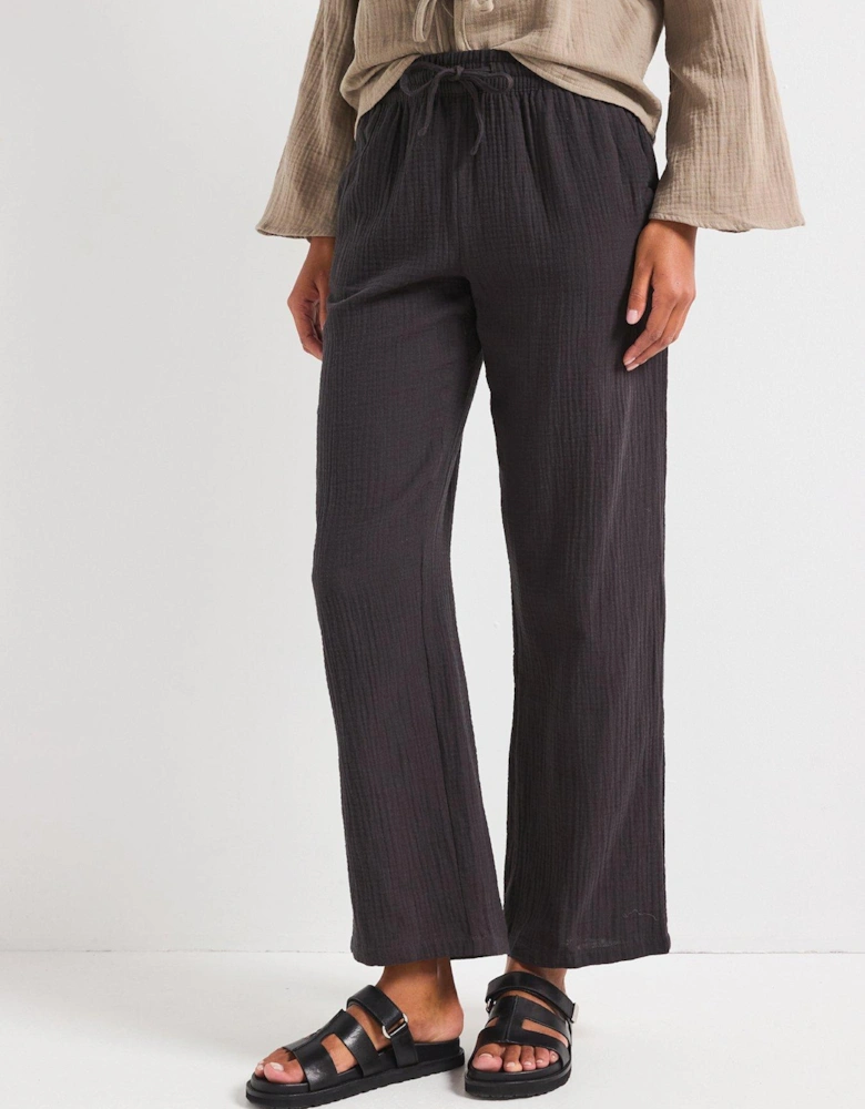 Wide Leg Tie Waist Loose Trouser - Black