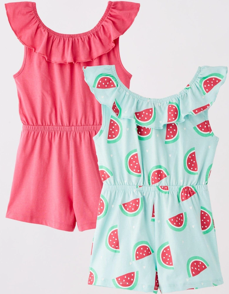 Girls 2 Pack Watermelon Playsuits - Multi