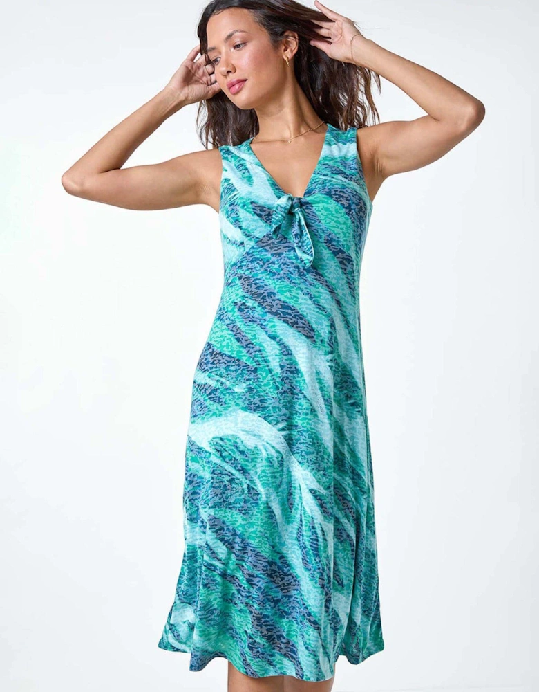 Burnout Abstract Knot Front Stretch Dress