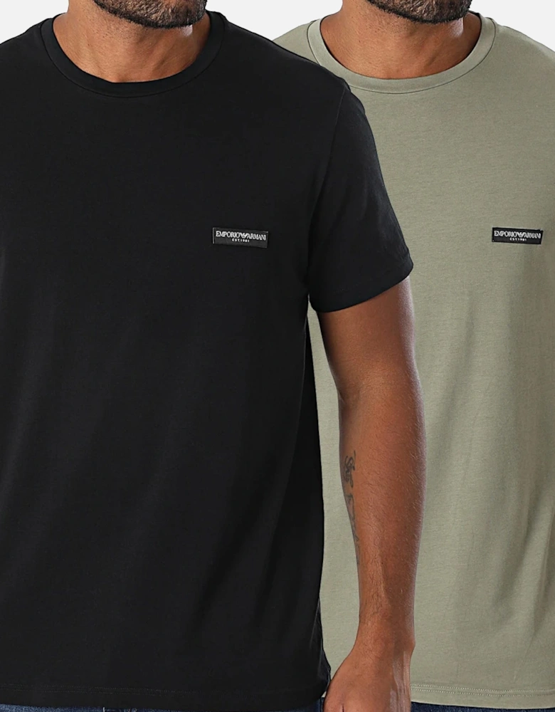 Lounge 2 Pack Stretch Cotton T-Shirt Khaki/Black