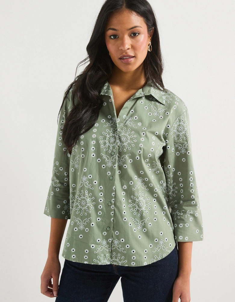 Embroidered Relaxed Fit Shirt - Green