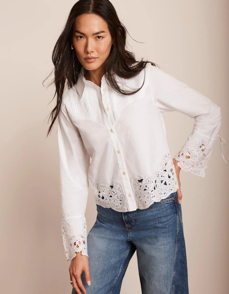 White Cut Out Detail Cropped Shirt - Cream