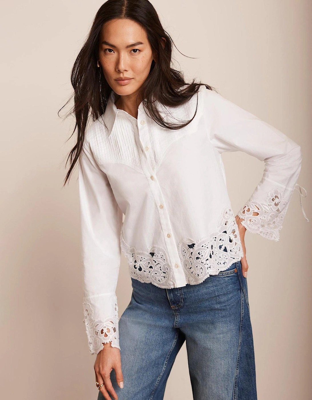 White Cut Out Detail Cropped Shirt - Cream, 2 of 1