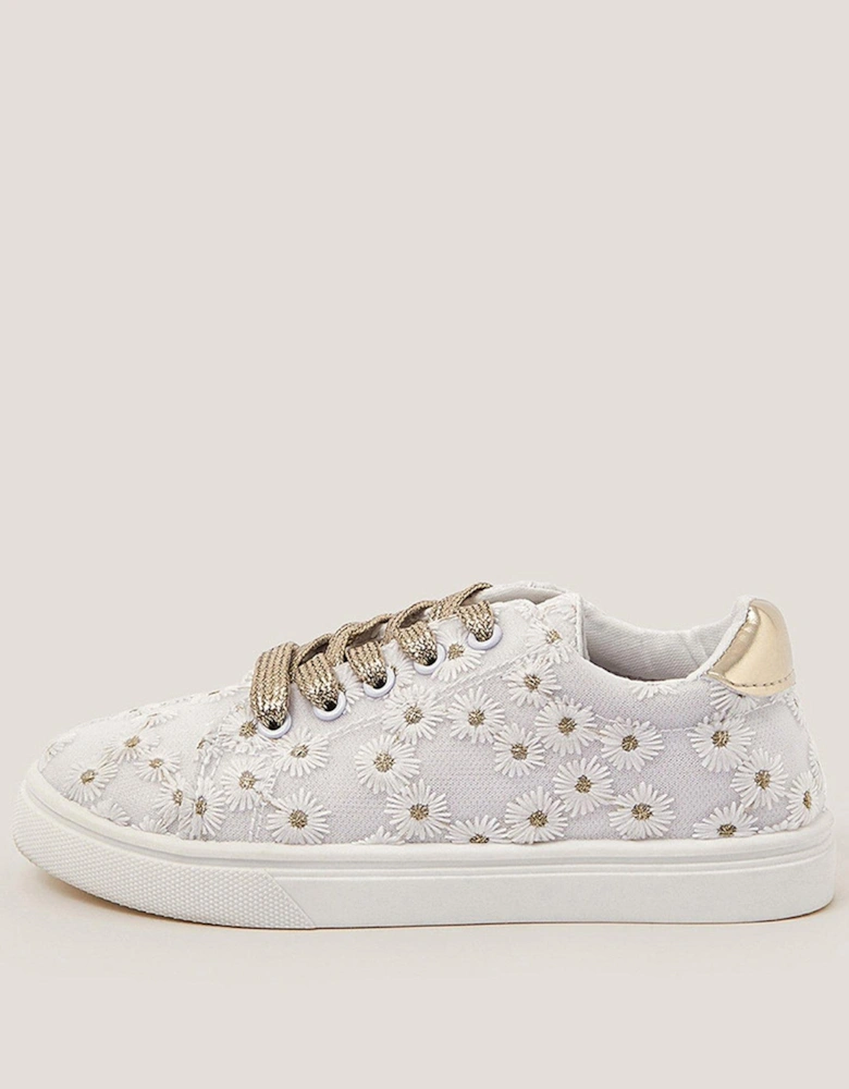 Girls Floral Embroidered Trainers - Gold