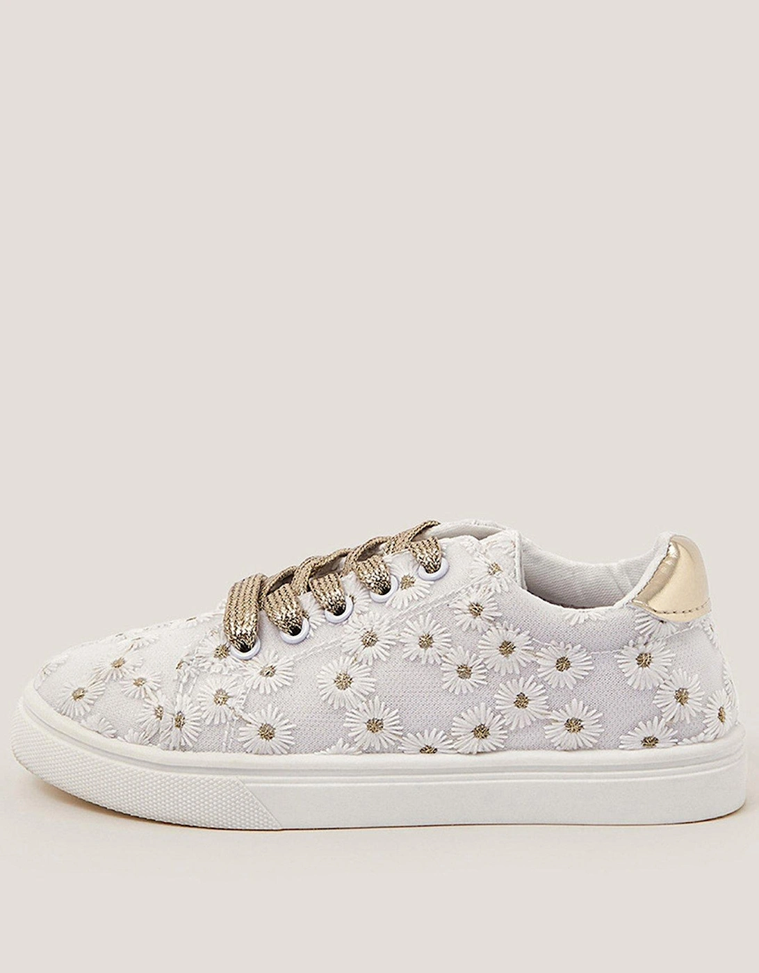 Girls Floral Embroidered Trainers - Gold, 2 of 1