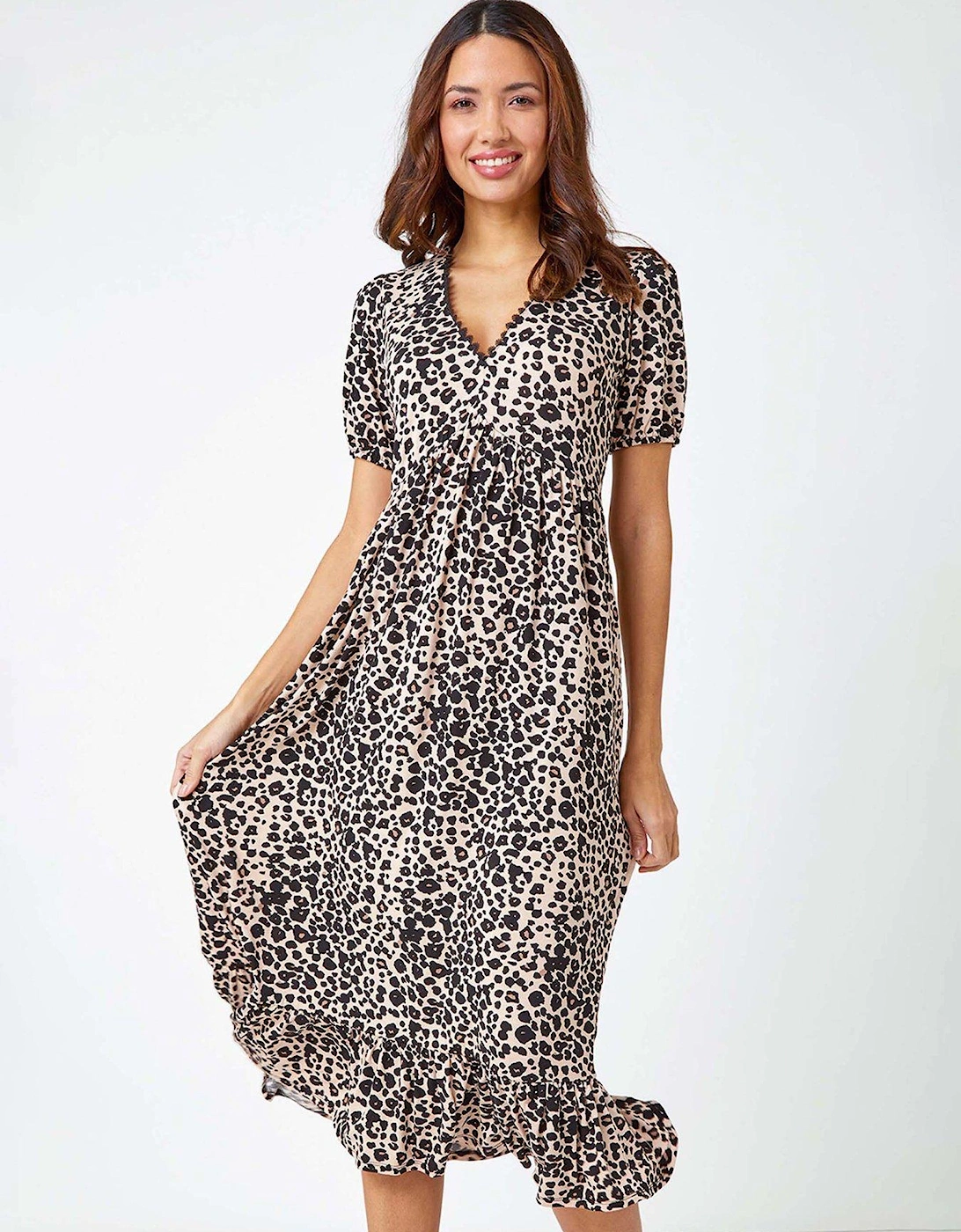 Leopard Print Lace Trim Midi Dress, 2 of 1