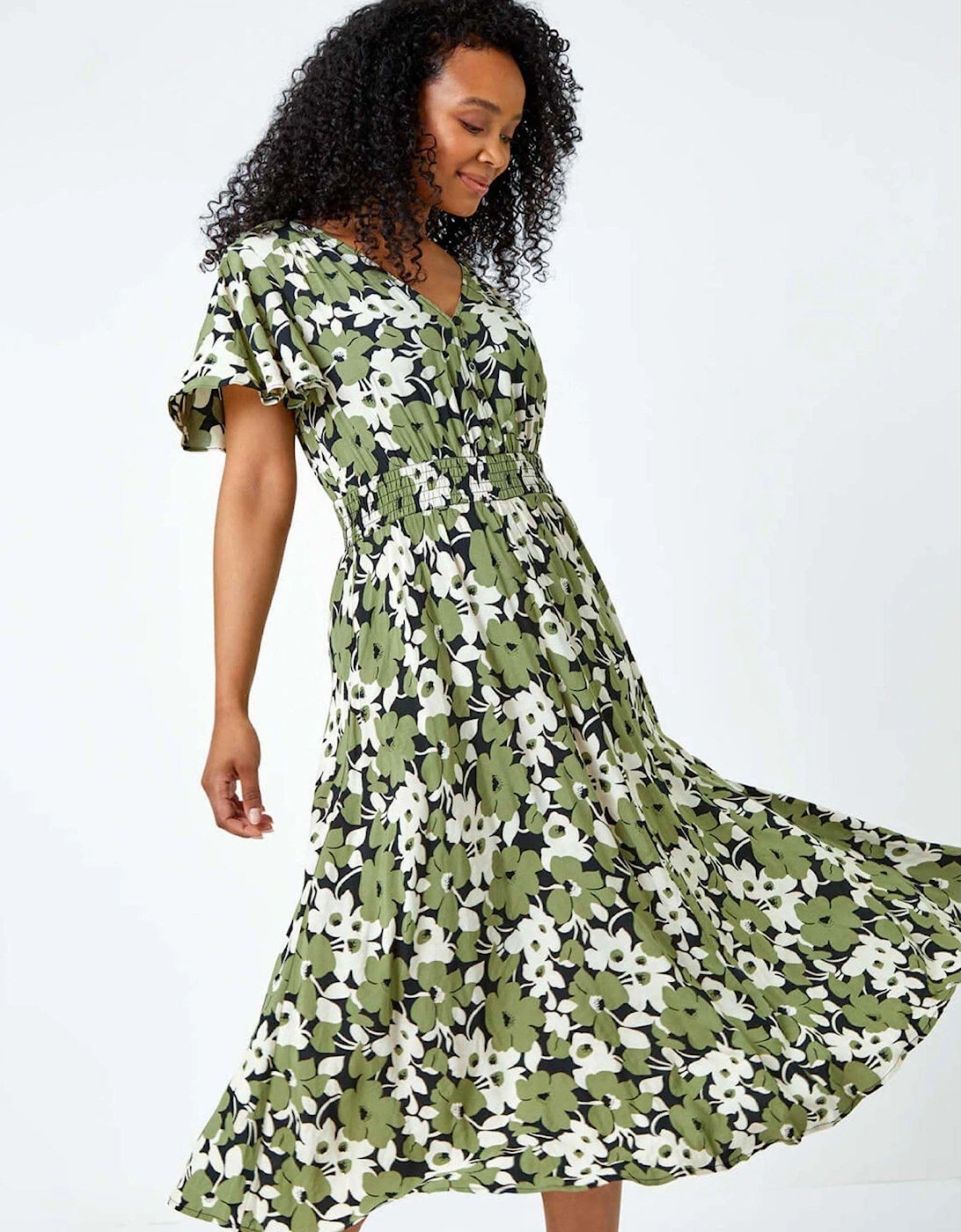 Petite Floral Print Shirred Midi Dress, 2 of 1