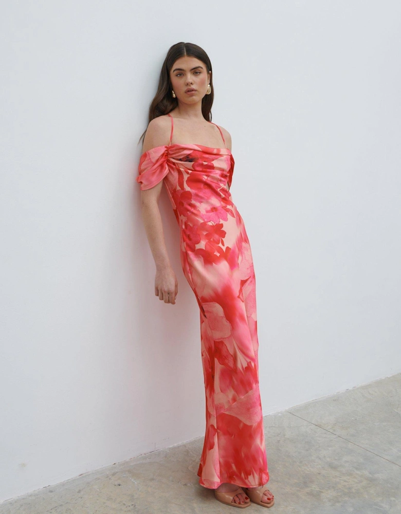 Daria Floral Strappy Off Shoulder Maxi Dress - Pink