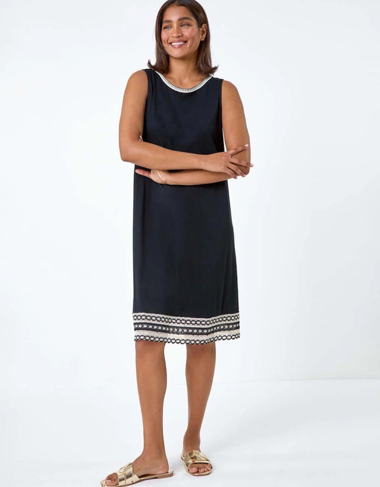 Embroidered Trim Stretch Jersey Shift Dress