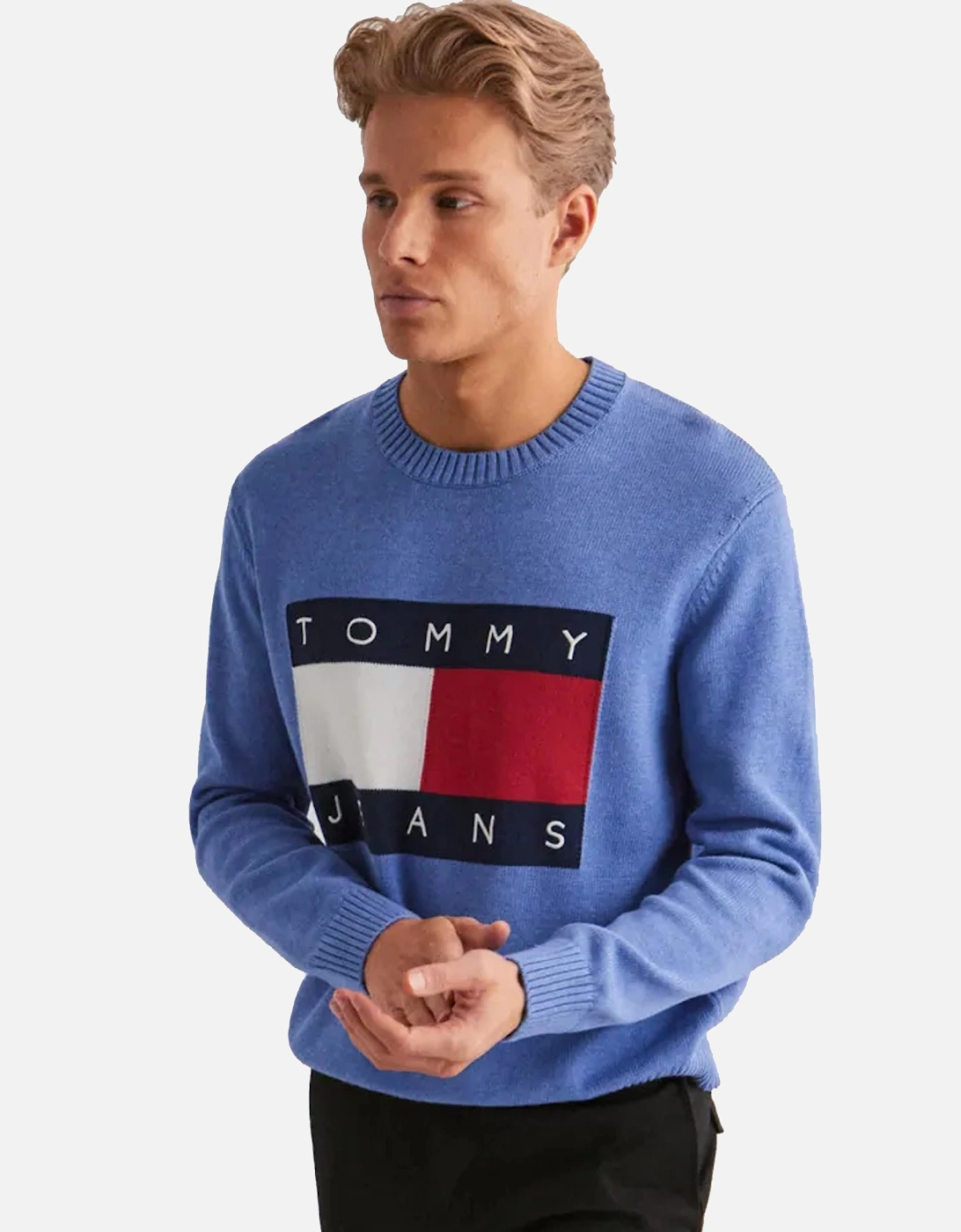 Knitted Flag Sweater Tempo Blue Melange