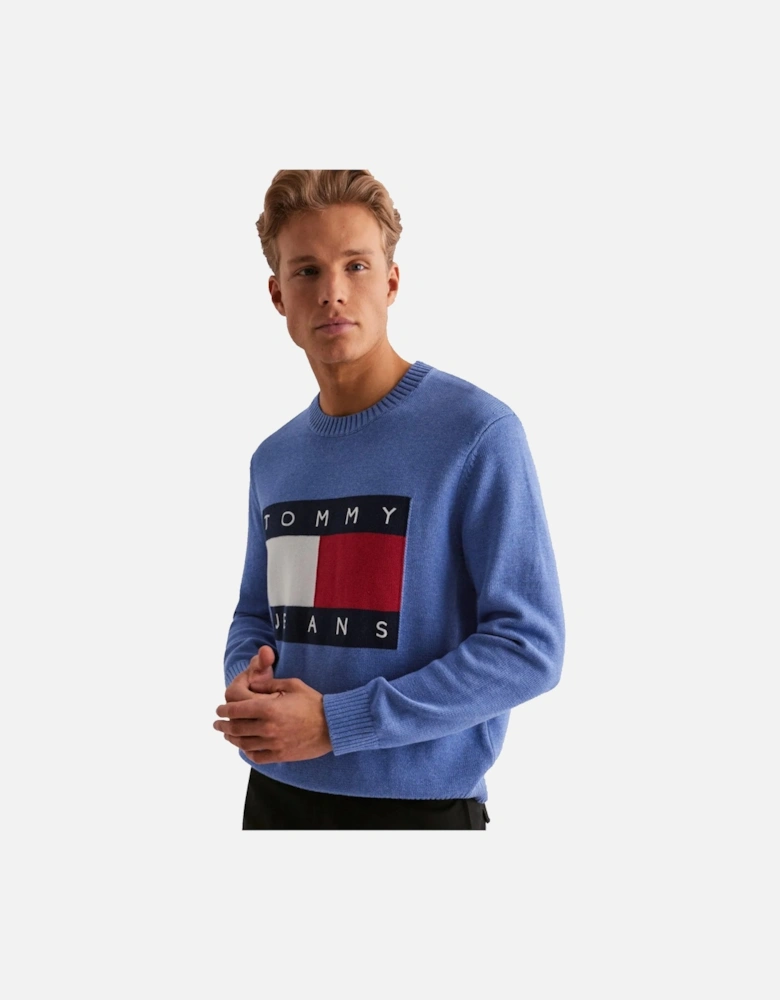 Knitted Flag Sweater Tempo Blue Melange