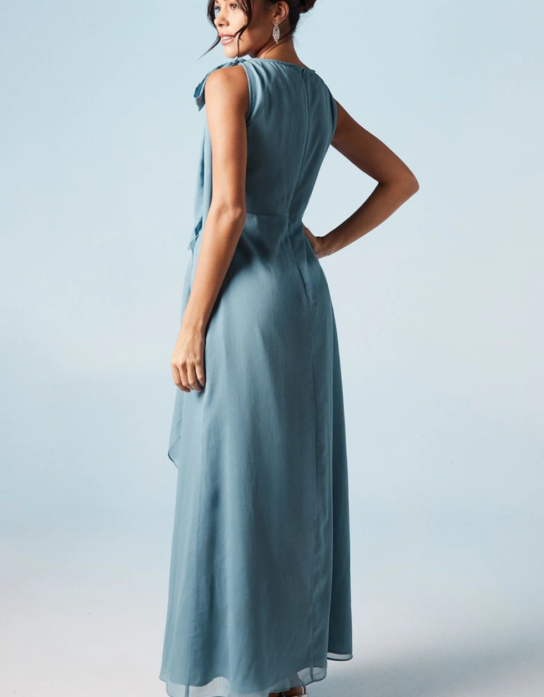 Tie Shoulder Waterfall Chiffon Bridesmaids Maxi Dress