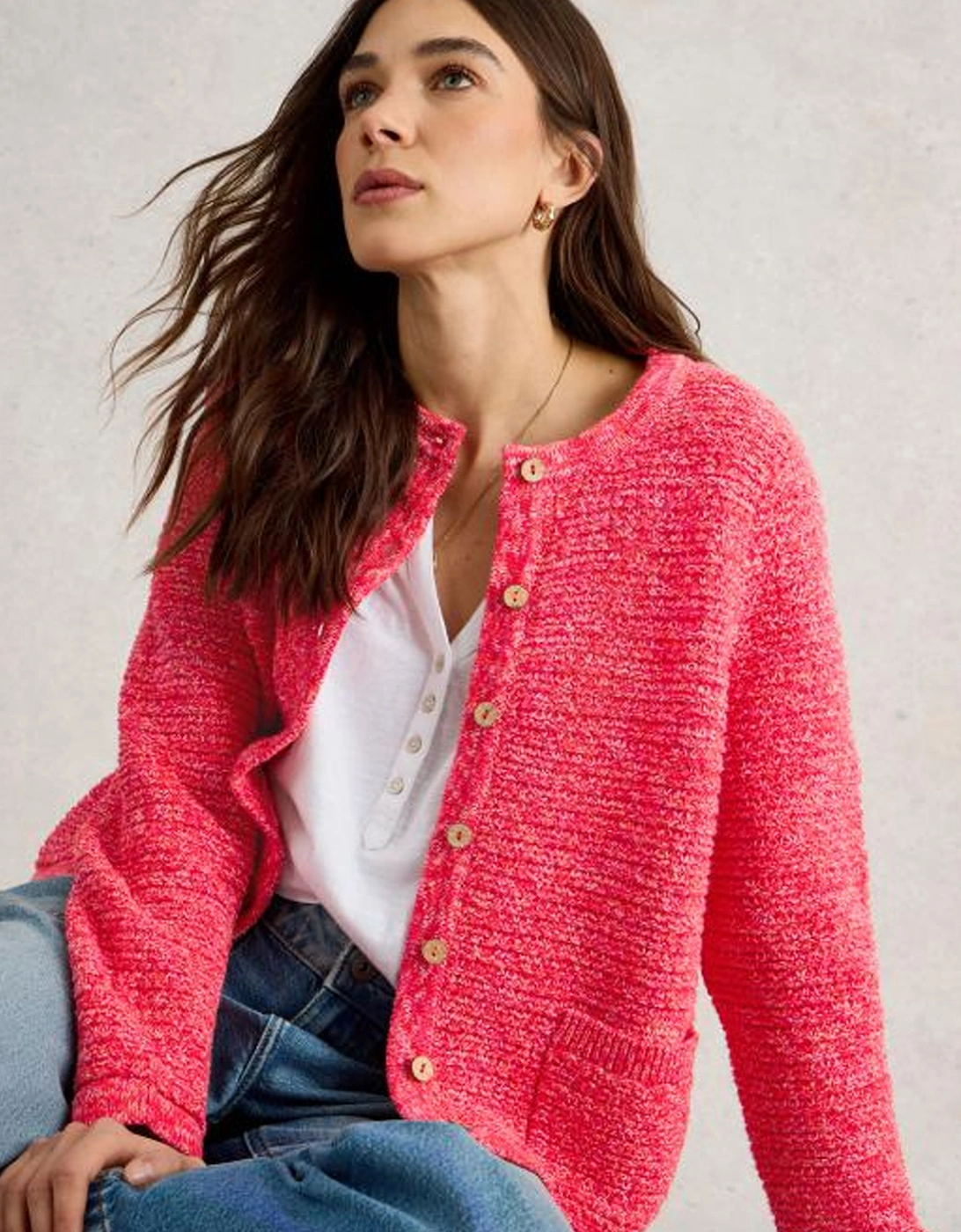 Women's Belle Stitchy Cardi Bright Pink, 6 of 5