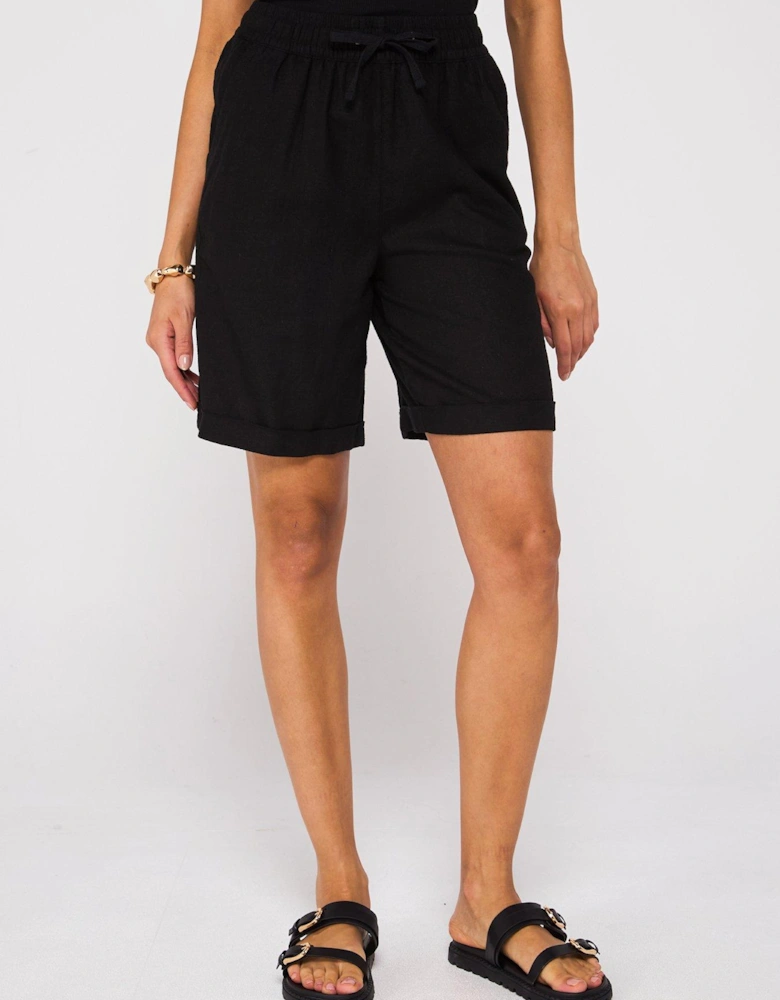 Linen Blend Shorts - Black