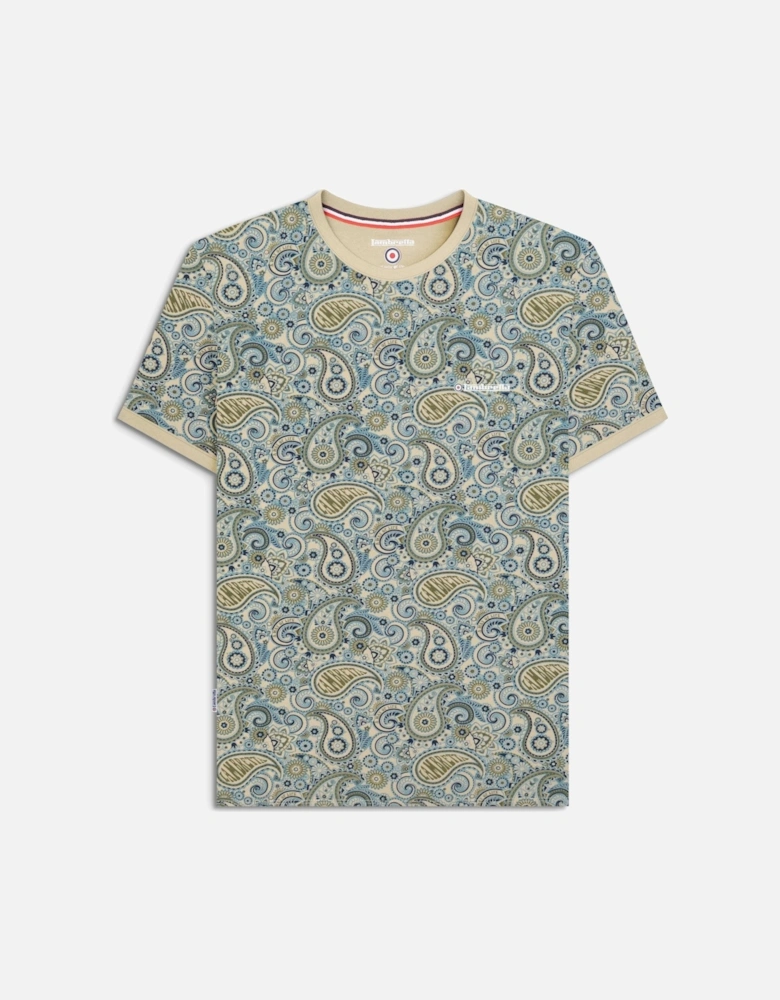 Mens Paisley Crew Neck Cotton T-Shirt