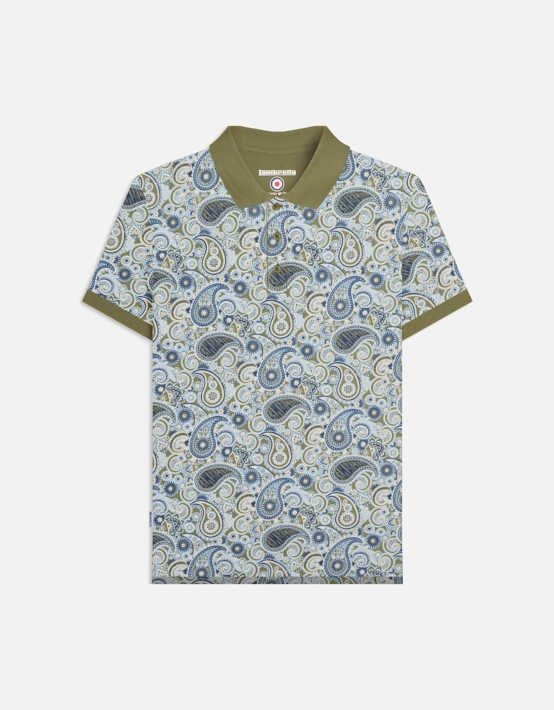 Mens Paisley Brand Three Button Retro Polo Shirt Top