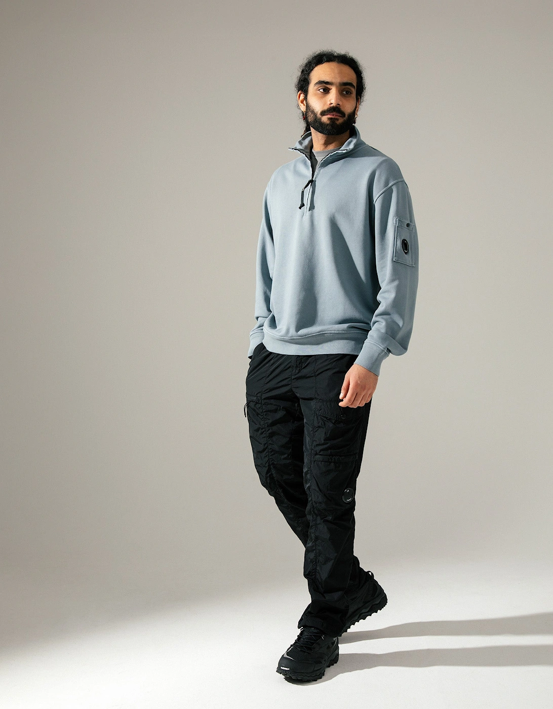 Cotton Diagonal Quarter Zip Sweatshirt