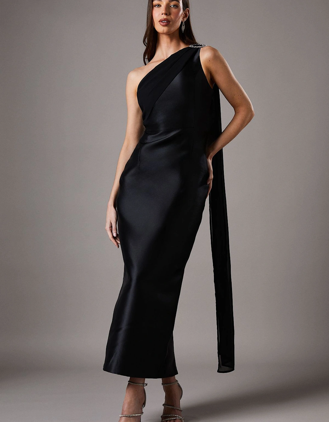 One Shoulder Twill Gown With Diamante Brooch, 5 of 4