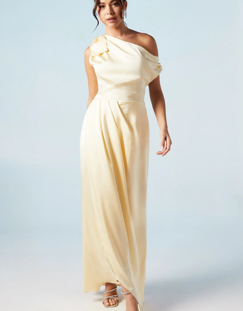 Fallen Shoulder Bow Detail Bridesmaids Maxi Dress