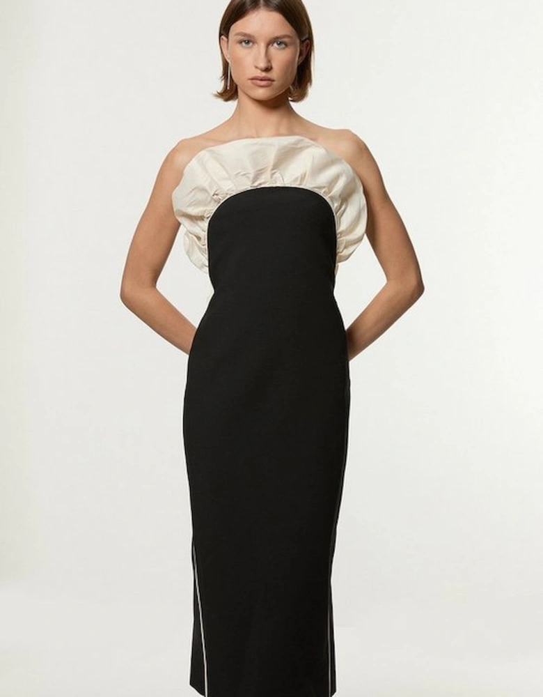 Ruffle Taffeta Bandeau Tailored Midi Dress