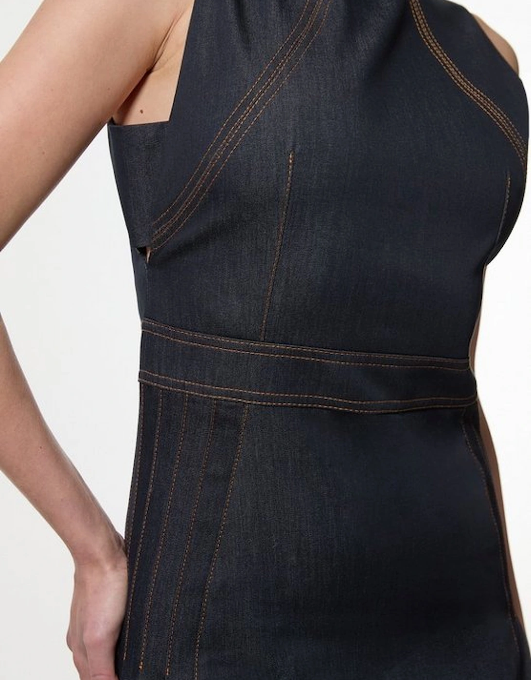 Tailored Denim Pleated Midi Dress