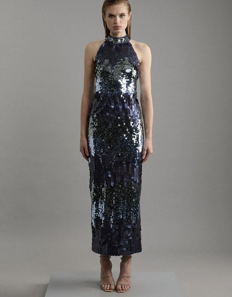 Petite Sequin Halter Maxi Dress