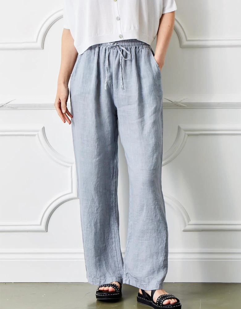 London Lauren Drawstring Linen Palazzos Urban Grey