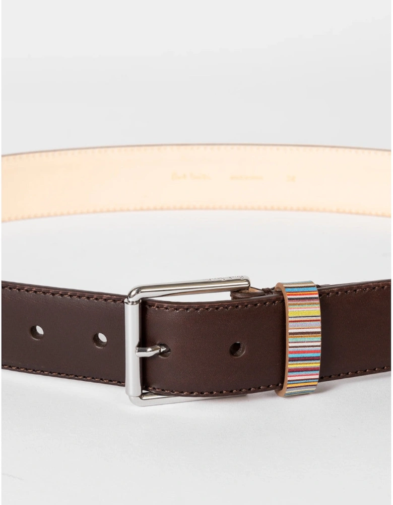 Stripe Keeper Belt 66 Brown