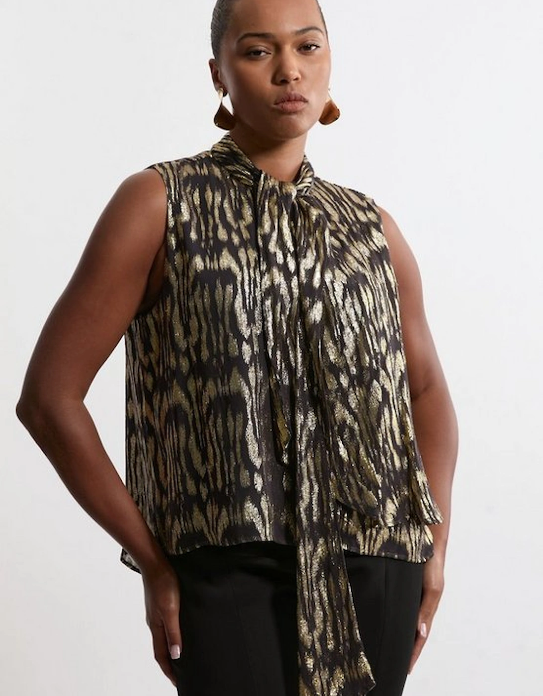 Plus Size Viscose Metallic Pussybow Woven Blouse, 5 of 4