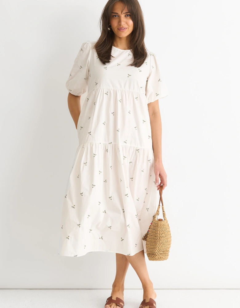 Broderie Cotton Smock Midi Dress