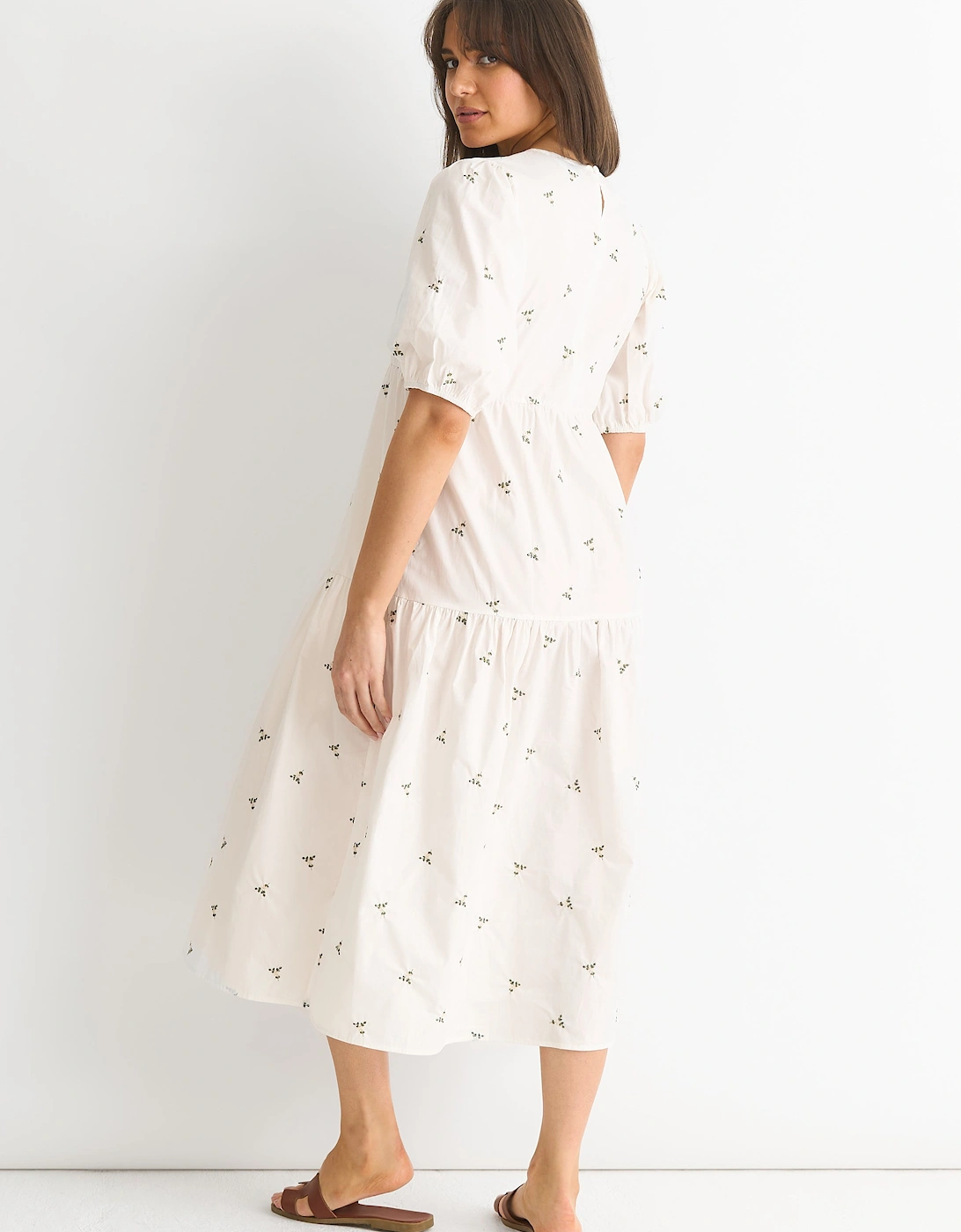 Broderie Cotton Smock Midi Dress