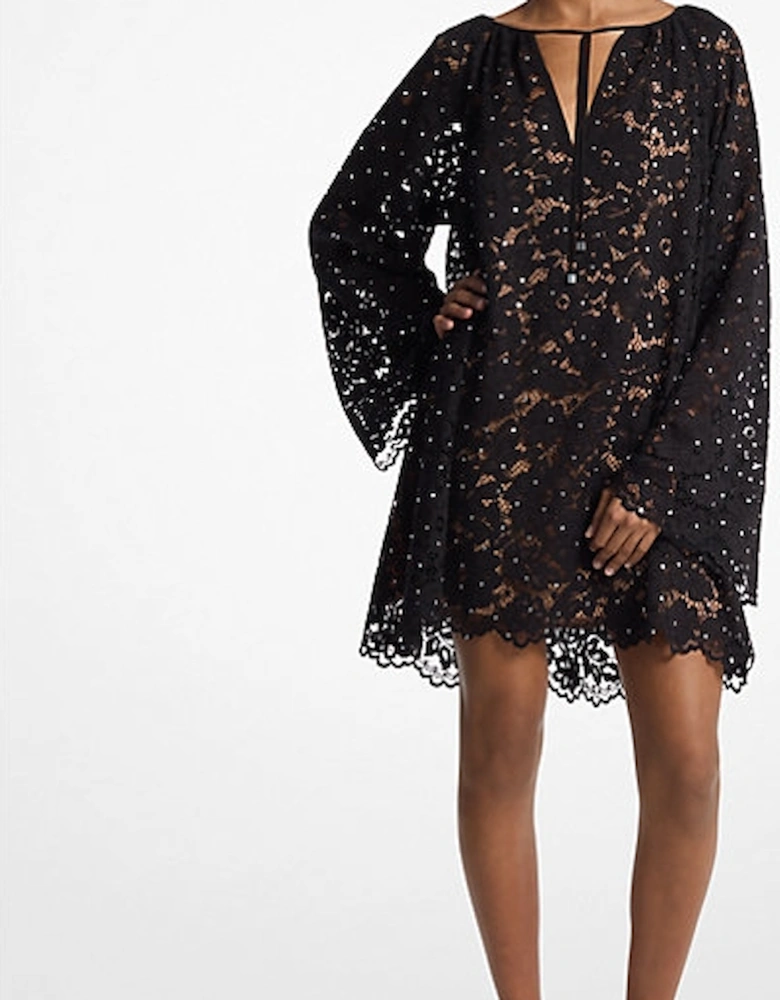 Studded Corded Floral Lace V-Neck Dress