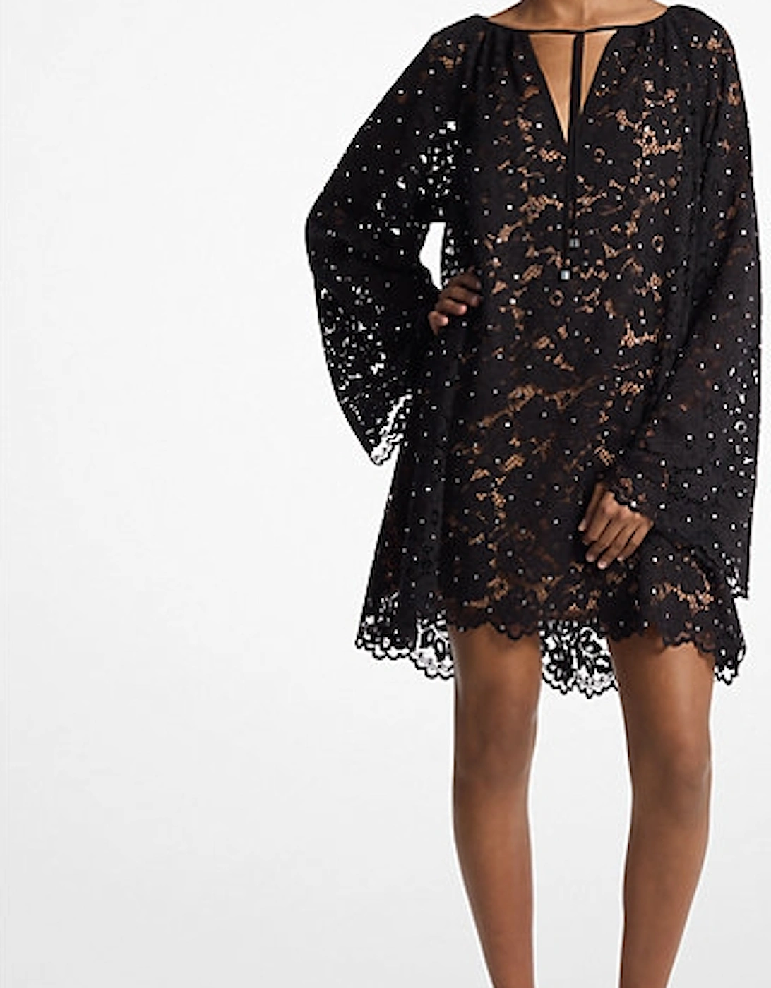 Studded Corded Floral Lace V-Neck Dress, 2 of 1