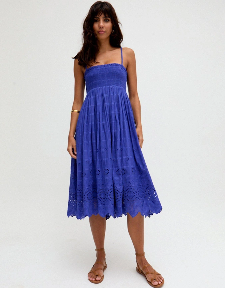 Mirella Detachable Straps Embroidered Midi Dress In Blue