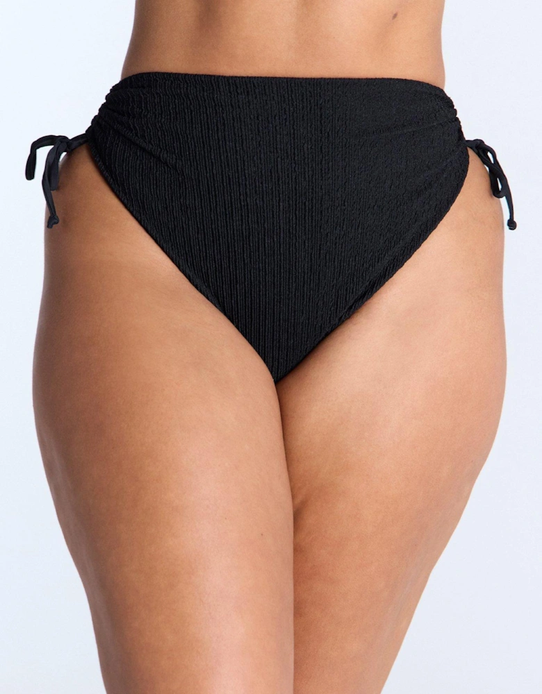 Amalfi Texture Ruched High Waist Bikini Briefs - Black