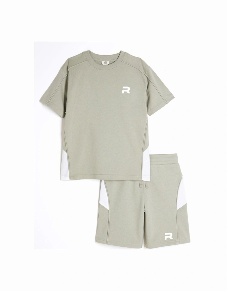 Boys Block Piped T-shirt And Short Set - Khaki