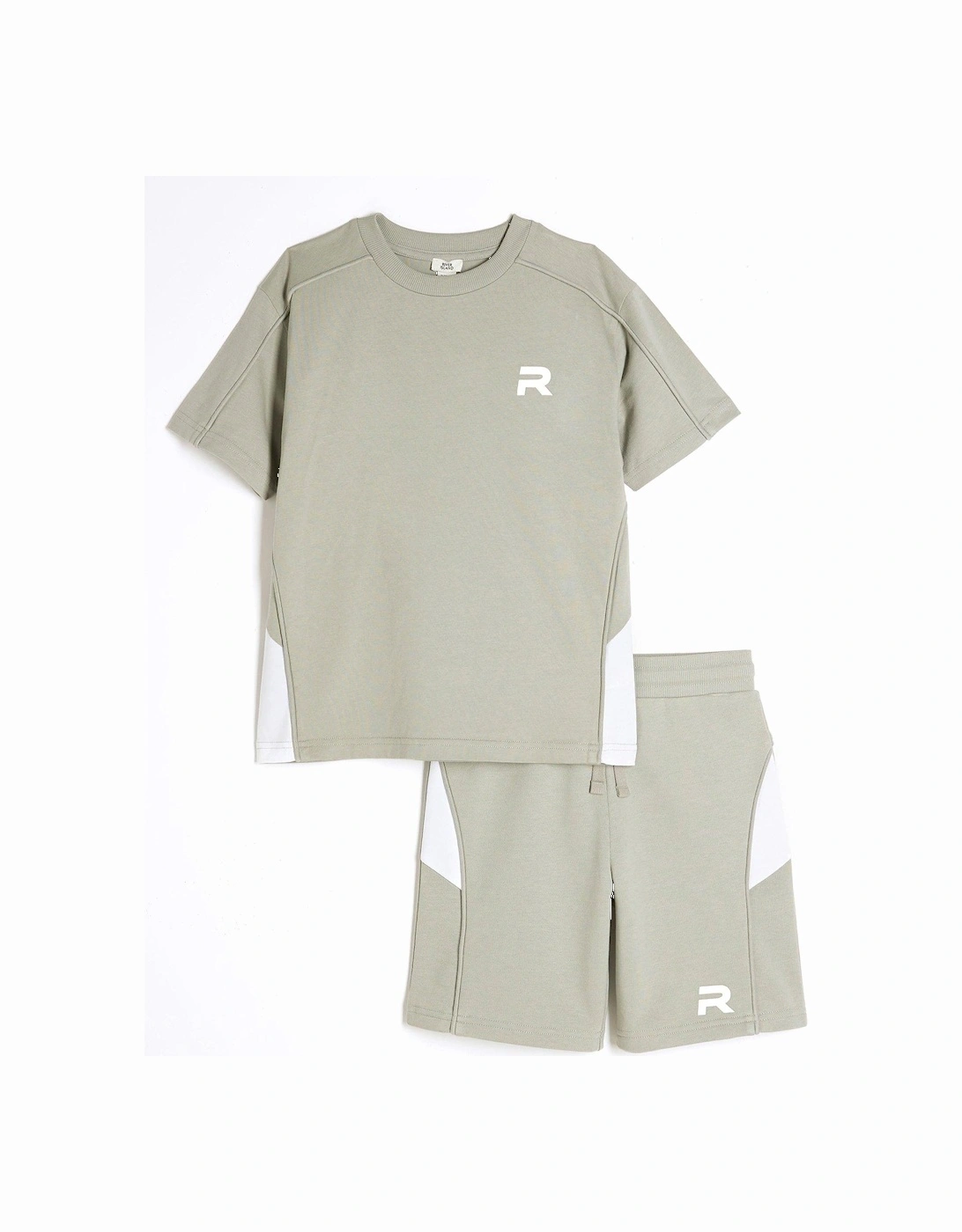 Boys Block Piped T-shirt And Short Set - Khaki, 2 of 1