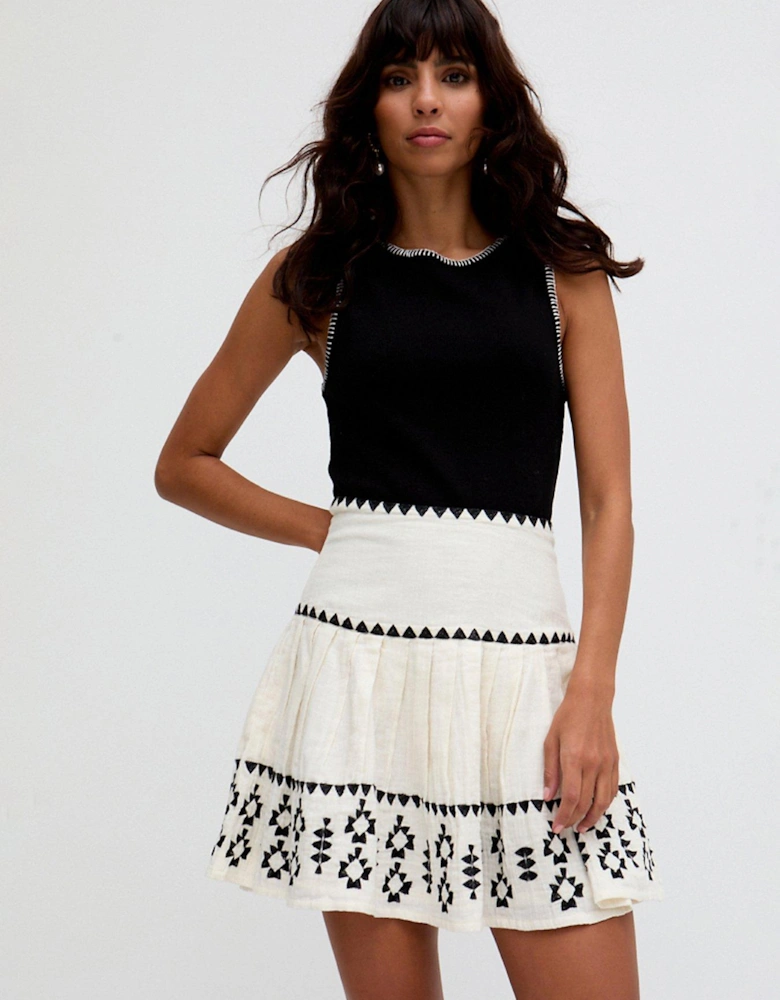 Estella Tiered Embroidered Mini Skirt