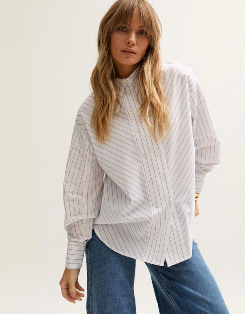 Dapper Double Placket Stripe Shirt In White