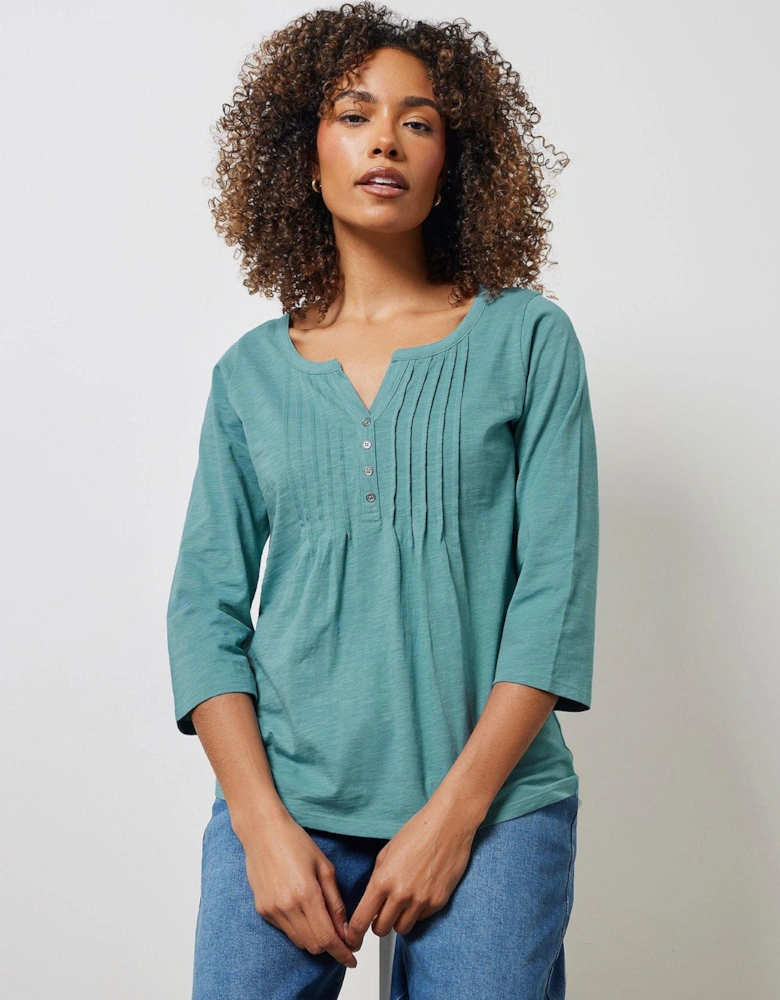 3/4 Sleeve Henley Top - Blue