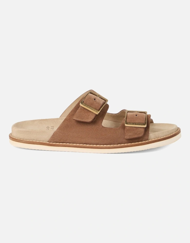 Suede Double Strap Sandals Brown