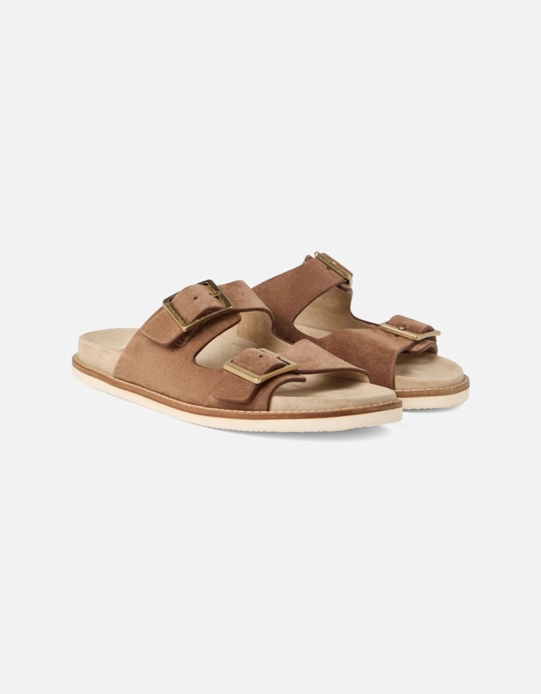 Suede Double Strap Sandals Brown